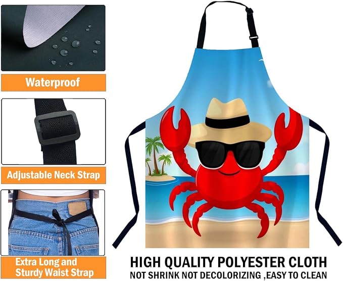Cute Cartoon Crab Apron Adjustable Neck Bib Apron for Men Women,Suitable for Kitchen Cooking Waitress Chef Apron - Image 3
