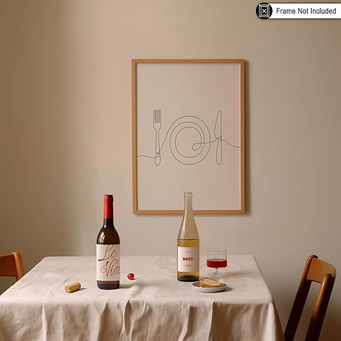 Poster Master Vintage Minimalist Poster - Retro Illustration Print - Fork, Plate, Knife, Line Drawing, Simple - Gift for Artist, Friend - Wall Decor for Kitchen, Restaurant, 24x32 Unframed Wall Art