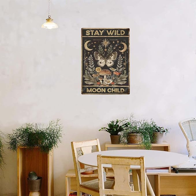Funny Metal Signs Butterfly Stay Wild Moon Child Vintage Tin Sign Retro Wall Decor for Home Office Farmhouse Yard Garden Shop Cafe Indoor Outdoor 8×12 Inches - Image 5