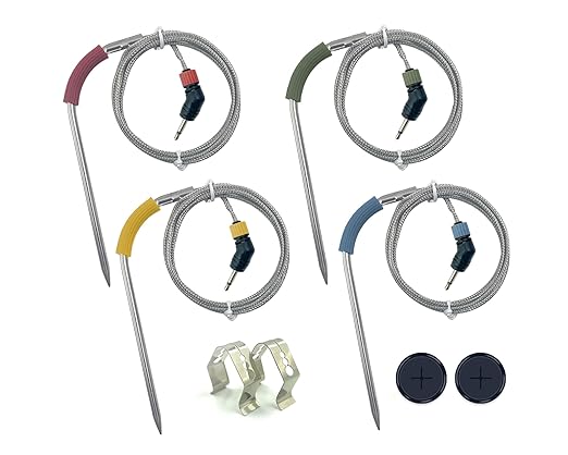 4-Pack Replacement Meat Temperature Probes for Weber Probe, iGrill & Weber Connect Smart Grilling Hub, 2.5mm Plug 48in Cable, ±1°C Accurate Washable Thermometer Probes, Color-Coded, -22°F to 572°F