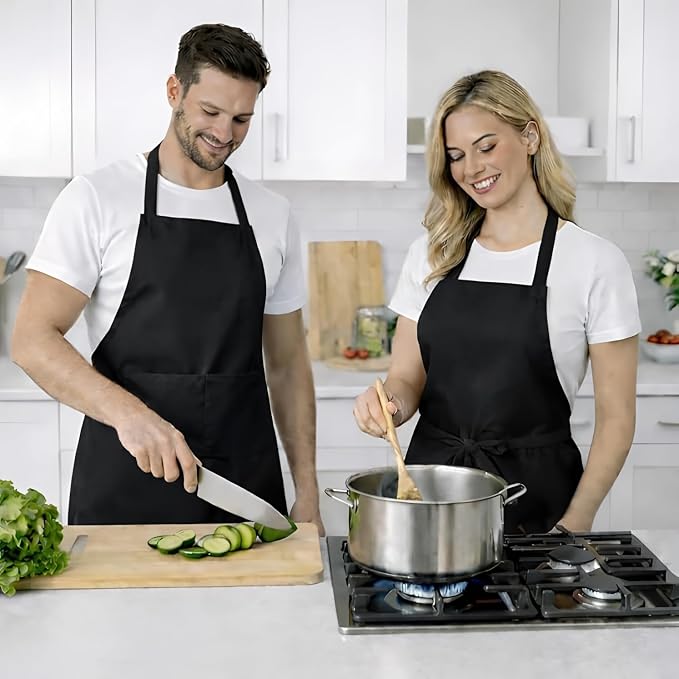 8 Pack Aprons Bulk with Pockets, Unisex Apron with Extra Long Ties for Chef, Cooking Classes, Painting, BBQ - Image 6