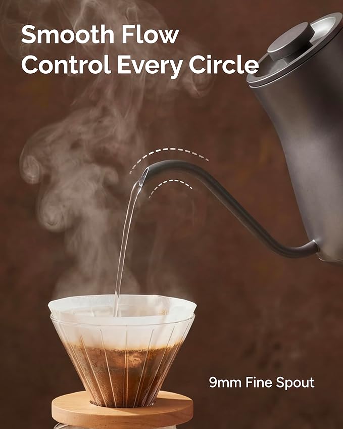 Electric Kettle, Gooseneck Electric Kettle, ±1℉ Temperature Control, BPA-Free Stainless Steel Inner, Quick Heating, for Pour Over Coffee, Brew Tea, Boil Hot Water, 1500W/0.9L Dark Grey