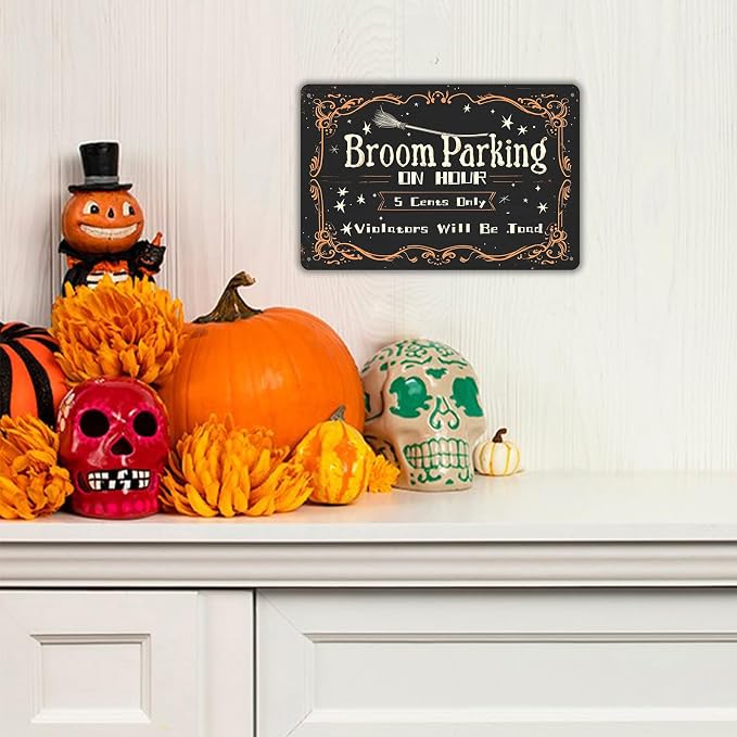 Broom Parking Only Violators Will Be Toad Tin Sign Vintage Halloween Metal Signs for Home Cafe Bar Porch Yard Front Door Indoor Outdoor Decor Sign Pre-Drilled Holes for Easy Installation 8x12 inch - Image 7