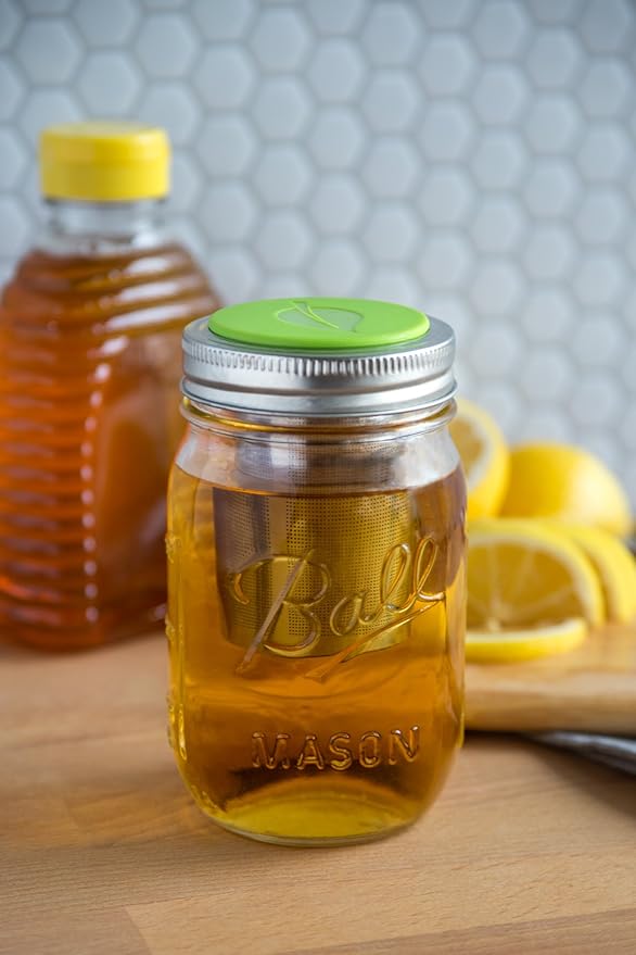Jarware Tea Infuser Lid for Regular Mouth Mason Jars, Green