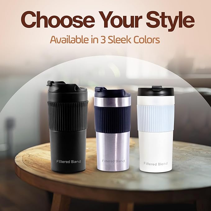 15oz Double Wall Stainless Steel Insulated French Press Coffee and Tea Maker - Portable Camping Mug and Tumbler - Heat Retaining, Leak-Proof, Travel-Friendly for Office and Outdoor Adventures (Silver)