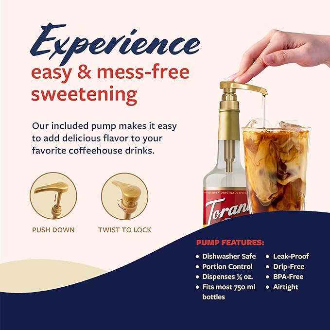 Torani Coffee Syrup, Almond Orgeat Flavored Syrup for Drinks, Glass Bottle with Pump Included, 25.4 Fl Oz