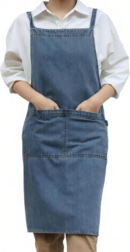 Small Cooking Apron with Pocket, Pinafore Apron Dress for Women, Kitchen Apron Gift for Women, Weight within 140lb by RchleaKry