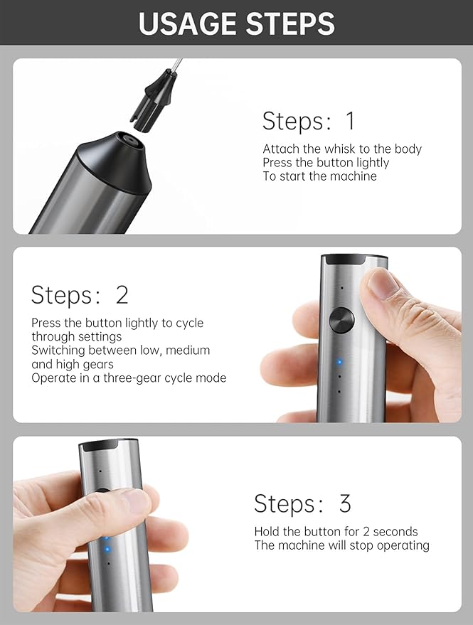 Handheld Milk Frother Wand Rechargeable - Double Whisk Milk Frother Handheld - 3 Speed Levels - Coffee Stirrers Electric (Upgraded - Stainless Steel without Stand)