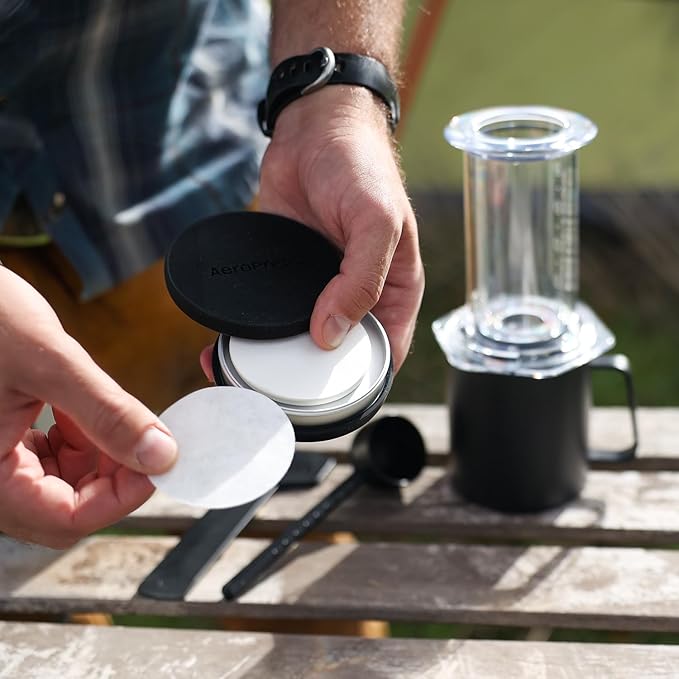 AeroPress Travel Coffee Filter Holder, Dual-Compartment Coffee Filter Case for AeroPress Standard and XL Filters, Waterproof Aluminum Storage for Paper and Metal Filters, Compact & Durable for Travel