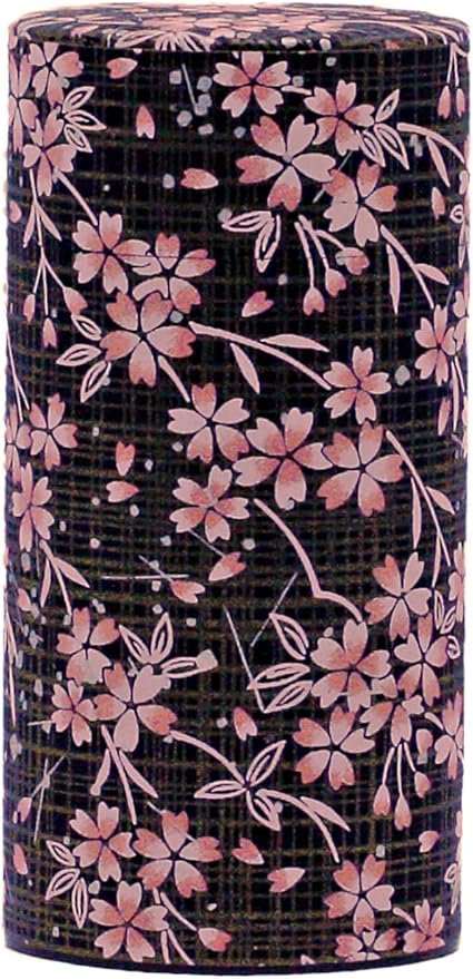 Washi Paper Tea Tin Canister: Long 7oz (200g) Sakura Blush in the Shadow (#147), Japan