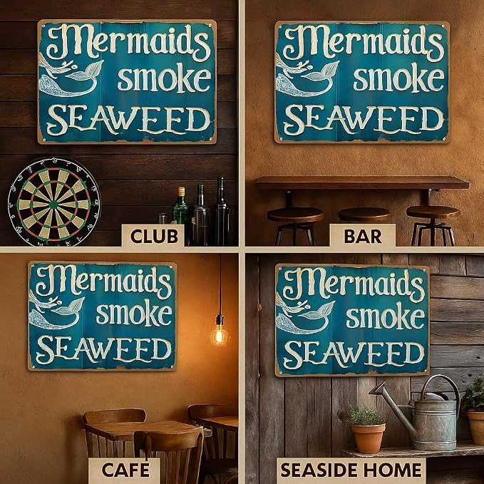 Mermaid Graman Home Metal Tin Sign Smoke Seaweed Wall Decor For Bathroom Club Room Garage Decoration 8x12 Inch 12x8 Inch Tinplate - Image 8