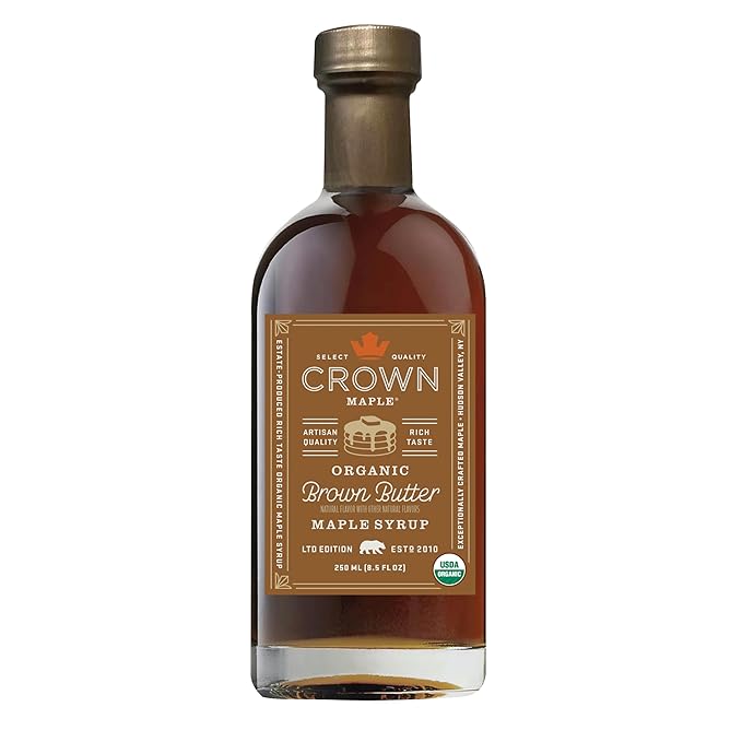 Crown Maple Certified Organic Brown Butter Flavor Maple Syrup, Gluten Free, No Preservatives, Non-GMO Pancakes, Waffles, and French toast Breakfast Topping, 8.5 Fl Oz (Pack of 1) by CrownMaple