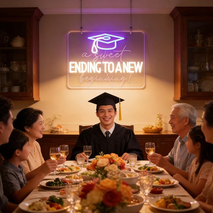 "A Sweet Ending, A New Beginning" Graduation Cap Light - Celebratory & Hopeful LED Wall Art for Dorm, Study, Grad Party Decor or Gift, Dimmable USB, Timeless Keepsake for the Class of 2026 & Beyond - Image 3