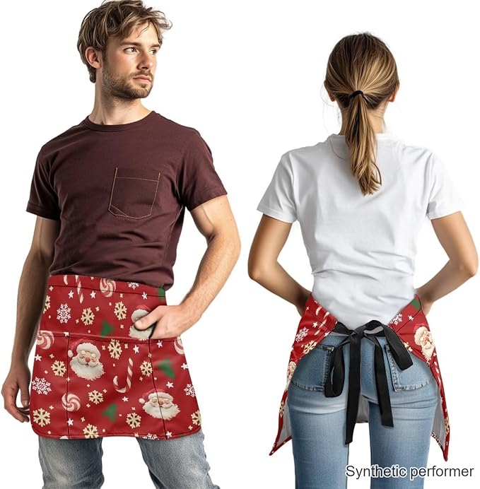 Waist Apron with 3 Pockets Waterproof 13 Inch Short Half Waist Aprons Women Men Server Aprons Waitress Waiter Apron - Image 2