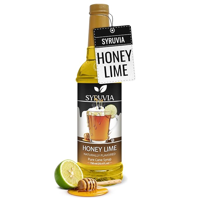 Syruvia Honey Lime Syrup, Natural Flavors, Syrup for Drinks, Lattes, and Desserts – 25.4 fl oz