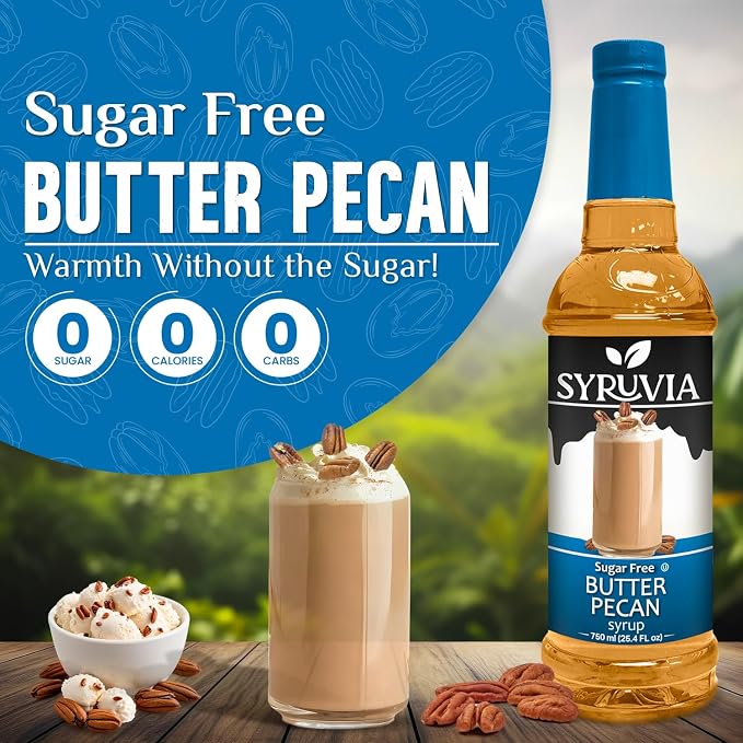 Syruvia Sugar Free Coffee Syrup, Butter Pecan Flavored Syrup for Drinks, Lattes, and Desserts – 25.4 fl oz, With Pump - Image 3