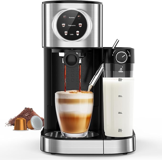 COWSAR Espresso Machine 20 Bar, Commercial Cappuccino & Latte Machine with Automatic Milk Frother, for Ground Coffee & Capsules, Dual Boiler, 57oz Water Tank, Expresso Machines for Home, Touchscreen