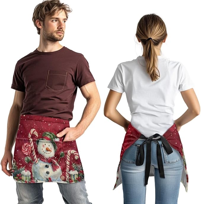 Waist Apron with 3 Pockets Waterproof 13 Inch Short Half Waist Aprons Women Men Server Aprons Waitress Waiter Apron - Image 2