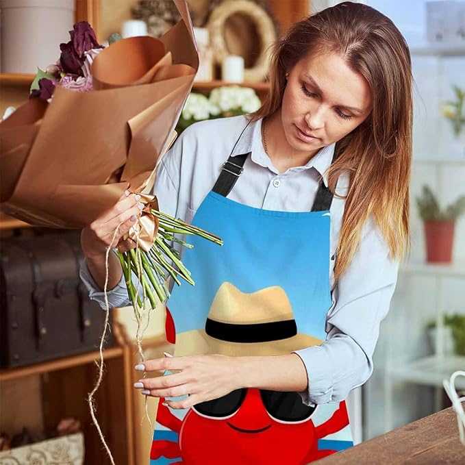Cute Cartoon Crab Apron Adjustable Neck Bib Apron for Men Women,Suitable for Kitchen Cooking Waitress Chef Apron - Image 6
