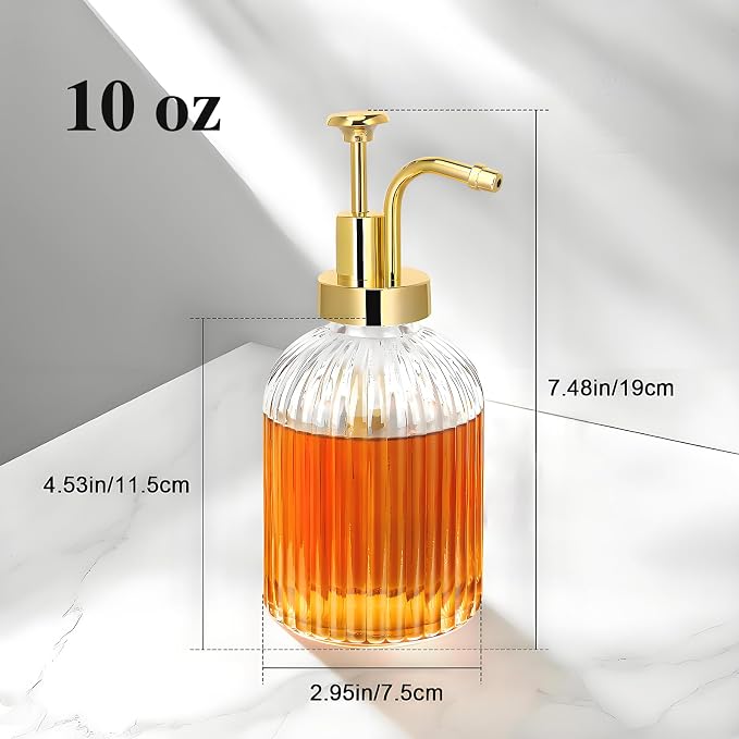 TIWPAJS Glass Coffee Syrup Dispenser 10oz, Syrup Bottles with Ribbed Design, Gold Syrup Pump, Coffee Bar Accessories, Honey Dispenser - Image 5