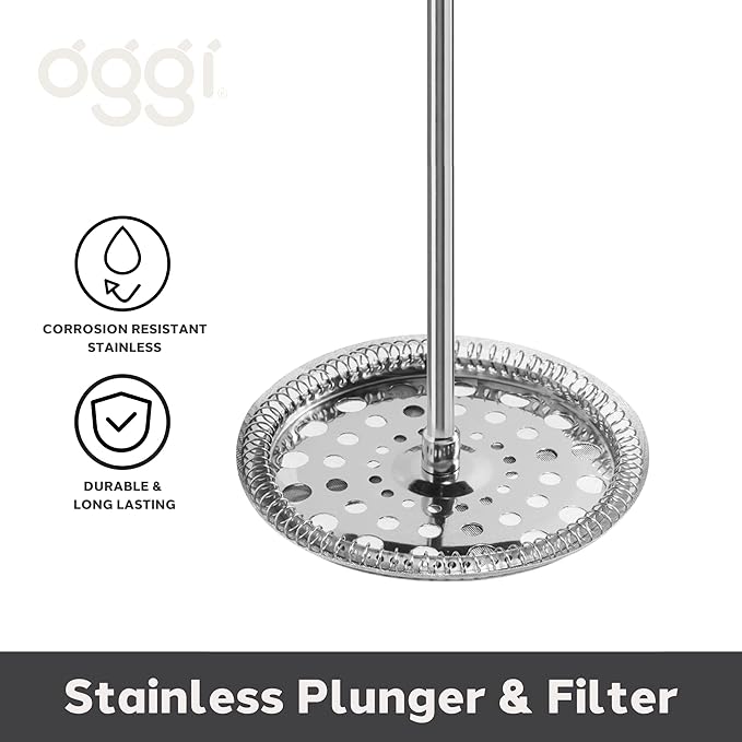 Oggi French Press Coffee Maker (12oz)- Borosilicate Glass, Coffee Press, Single Cup French Press, 3 cup Capacity, Charcoal