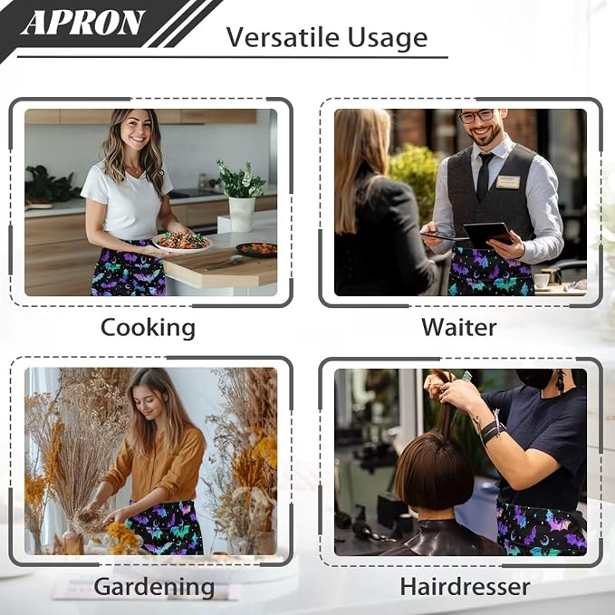 Waist Apron with 3 Pockets Waterproof 13 Inch Short Half Waist Aprons Women Men Server Aprons Waitress Waiter Apron - Image 5