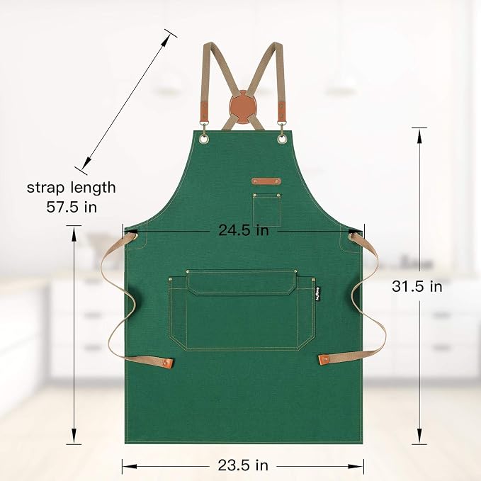 Chef Apron with Cross Back Straps for Men Women, Cotton Canvas Apron for Artists Painting, Kitchen Cooking - Image 7