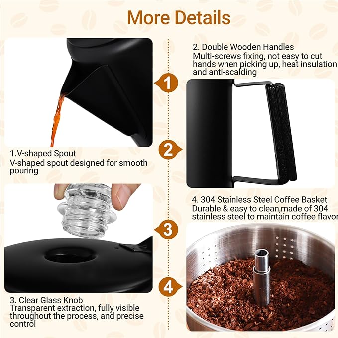 No Coating 9 Cup Percolator Coffee Pot 304 Stainless Steel Moka Pot Stovetop Espresso Maker Italian Greca Cuban Machine 1500ml 50.7oz Suitable for Gas Induction Stovetop Camping Kettle