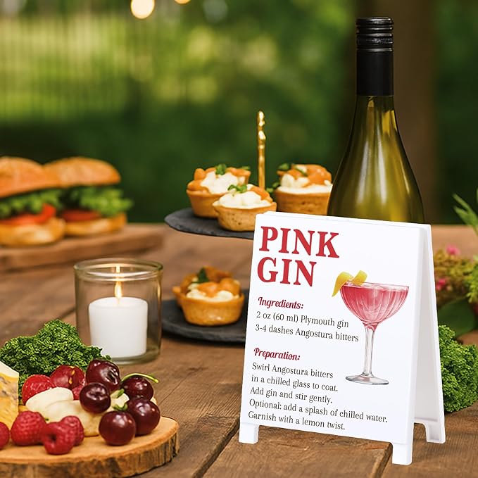 Pink Gin Recipe Rustic Bar Decor for Home Cafe Farmhouse Cocktail Sign for Kitchen Bar Cart Accessories Mixology Christmas Gift for Bartender Men Women New Couple - 5.59 x 4.33 inch Acrylic Sign - Image 3