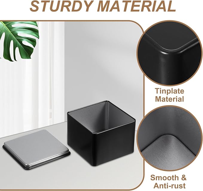 PATIKIL Metal Tea and Tin Set 3.35"x3.35"x2.56", 2 Pcs Metal Storage Airtight Storage Square Container with Lid for Loose Tea Coffee Candy Treats Gifts Spice DIY, Black