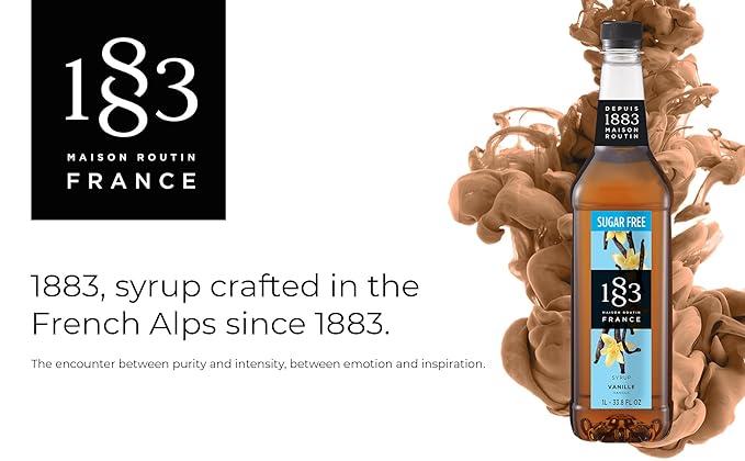 1883 Sugar Free Vanilla Syrup for Drinks, Made in France, 1 Liter Plastic Bottle