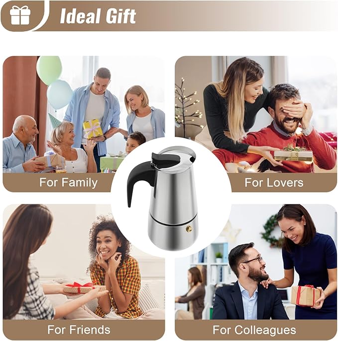Espresso Machine, 4 Cups Stovetop Moka Pot, 200ml Portable Espresso Coffee Maker, Stainless Steel Coffee Pot with Electric Stove, Stainless Steel Italian Coffee Machine Maker