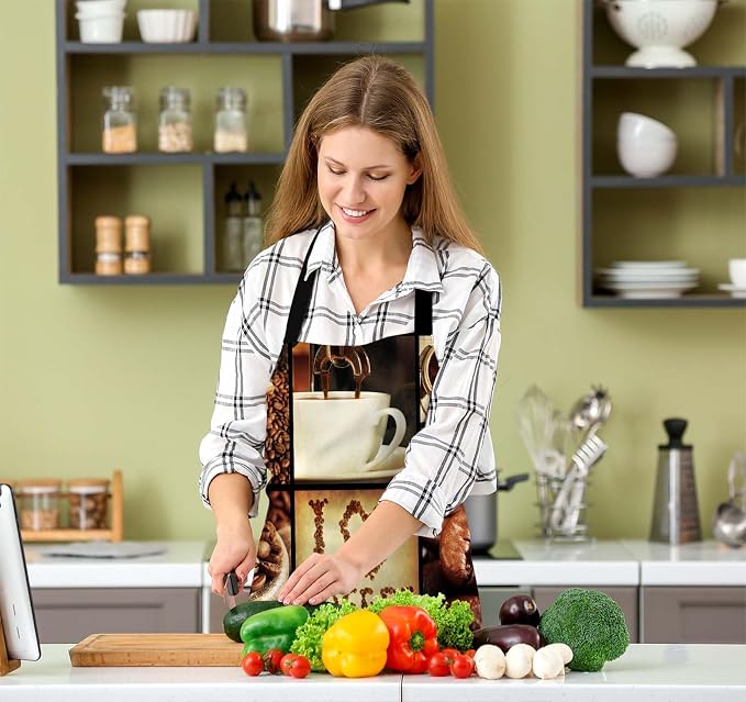 Coffee Concept Collage Apron for Women Men, Adjustable Apron Cooking Kitchen Chef Apron for Home Kitchen, Baking Gardening BBQ, Coffee House, Restaurant - Image 5