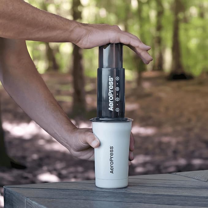 AeroPress Stainless Steel Travel Coffee Tumbler - Double-Wall Insulation for Hot or Cold Drinks with a Splash-Resistant Lid and Built-In Filter Storage, Cup Holder Friendly - 16 oz, Cream