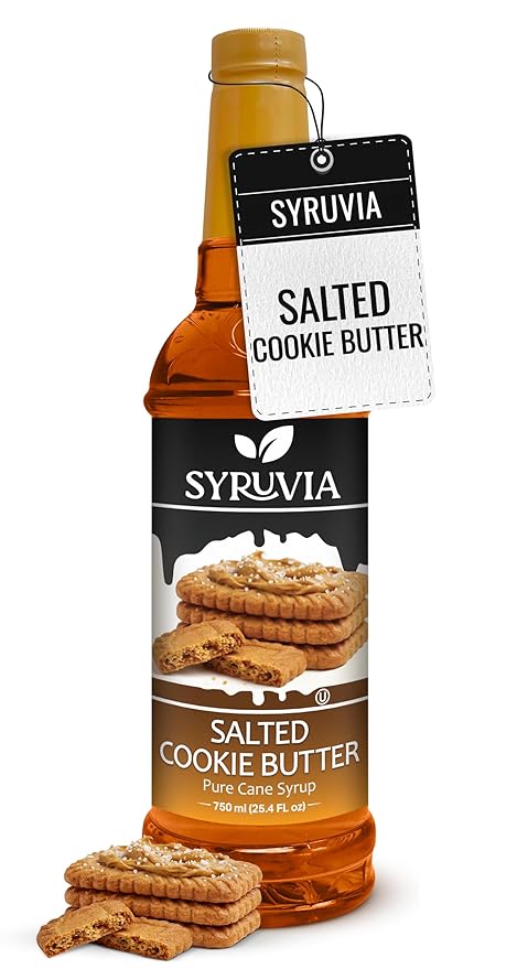 Syruvia Coffee Syrup, Salted Cookie Butter Flavored Syrup for Drinks, Lattes and Desserts – 25.4 fl oz