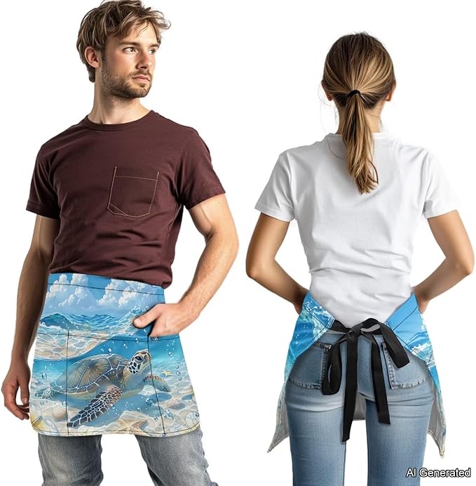 Server Apron with 3 Pockets 13 Inch Short Half Waist Aprons Waterproof Cooking Aprons for Women Men - Image 3