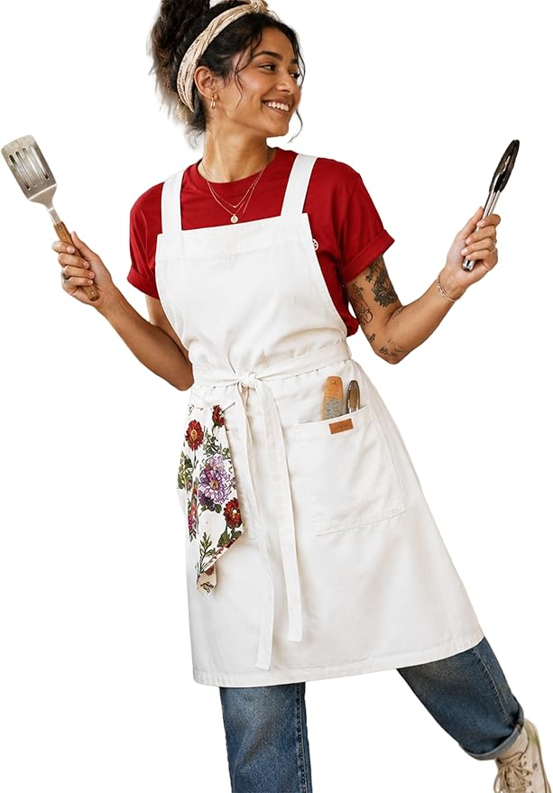 Cotton Crossback Apron with Waterproof Lining, 2 Pockets, Adjustable Water-Resistant Chef Apron by Unknown