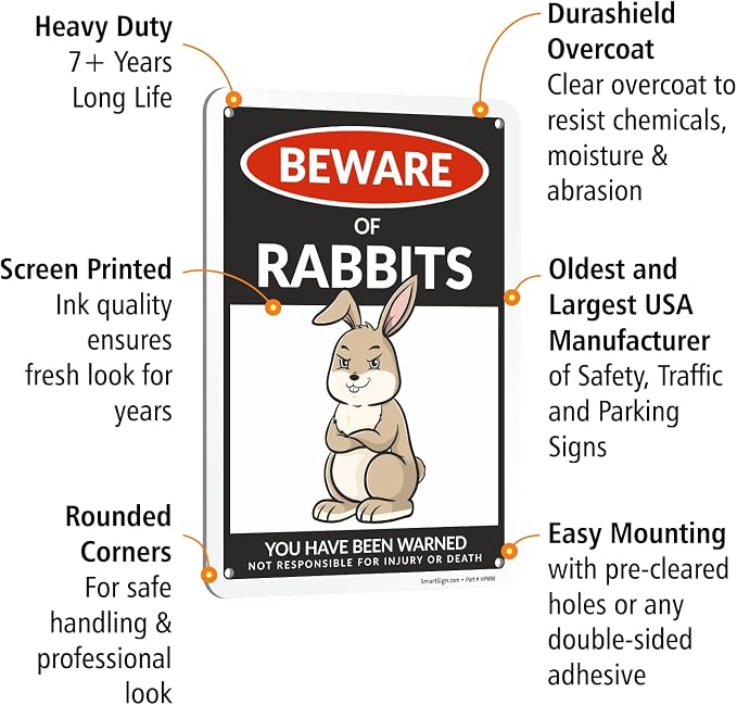 SmartSign Funny Beware Of Rabbits Warning Sign - 10"x7", 40 mil Laminated Rust-free Aluminum - Metal Signs for Farms, Outdoors, Patio, Gifts, Cafe - Rabbits Theme, Made in USA - Image 4