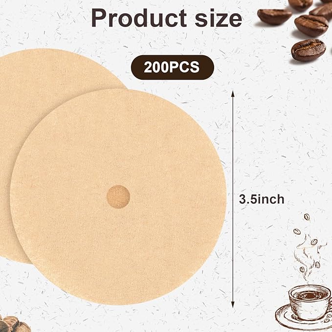 200 Count Disc Coffee Filters, 3.5in Natural Percolator Coffee Filters for Percolator Coffee Pot and Flat Bottom Basket