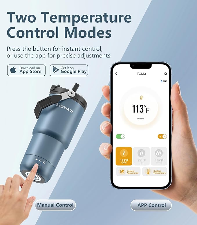 Kepwam T3 Self-Heating Travel Mug 20oz, Temperature-Controlled Coffee Warmer Mug, Smart Travel Coffee Mug Keep Coffee Drinks Hot, Heated Mug Great for Driver Outdoor Fits Car Cup Holders