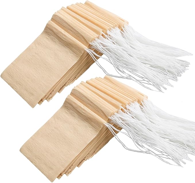 Eketirry 400pcs Disposable Tea Bags for Loose Tea, Empty Tea Bag with Wood Pulp Material, Unbleached Tea Filter Bag with Drawstring (Initial,2.36 x3.15 inch)