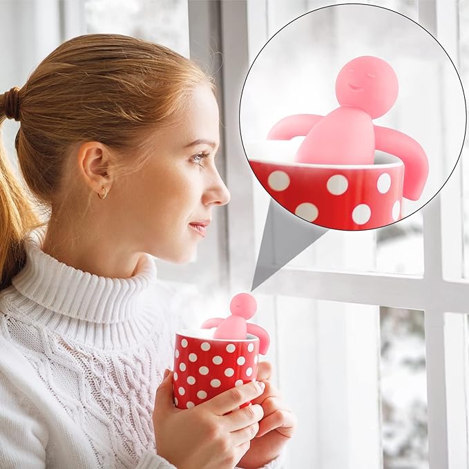 2 Pieces Tea Infuser for Loose Tea Cute Fine Mesh Tea Strainer Stainless Steel Tea Filter Ball Tea Diffuser Steeper for Teacups Teapots (Blue, Pink)