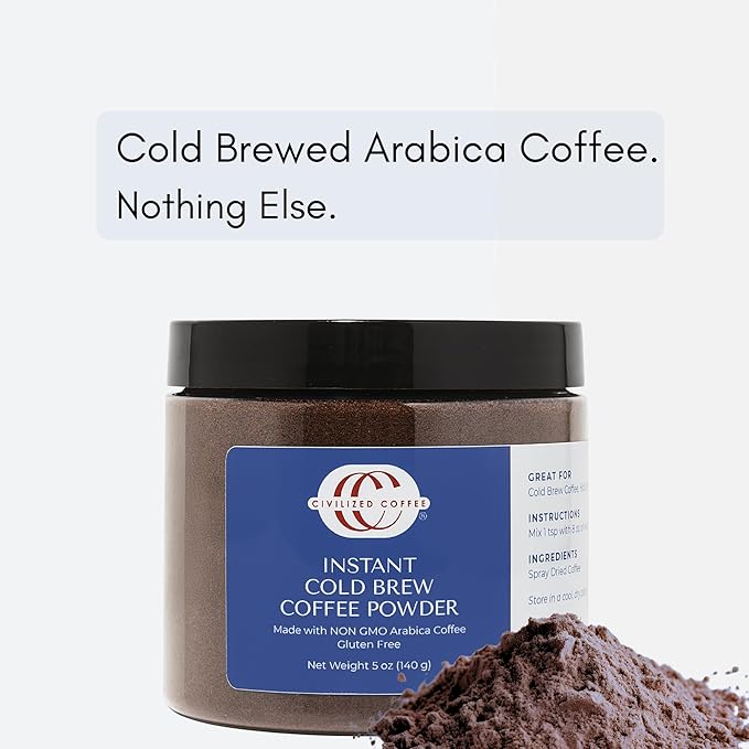 Civilized Coffee Instant Cold Brew Coffee Powder Medium Dark Roast Non-GMO Jar (5 oz)