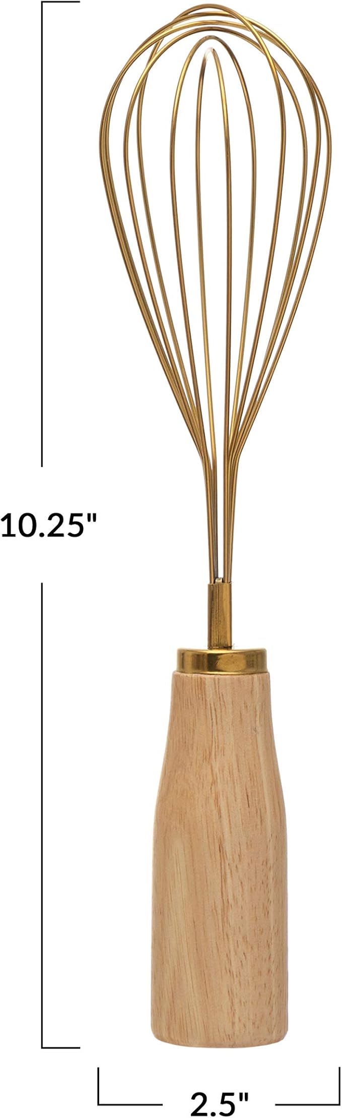 "Bloomingville Standing Stainless Steel Wood Handle, Gold Finish Whisk, 10.25""" (AH1754)