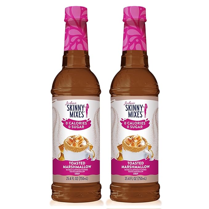 Jordan’s Skinny Mixes Sugar Free Coffee Syrup, Toasted Marshmallow Coffee Flavoring Syrup, Zero Calorie Drink Mix, Lattes, Baking, Protein Shake or Cocktail, Dairy & Gluten Free, Kosher, 25.4 Fl Oz, 2 Pack