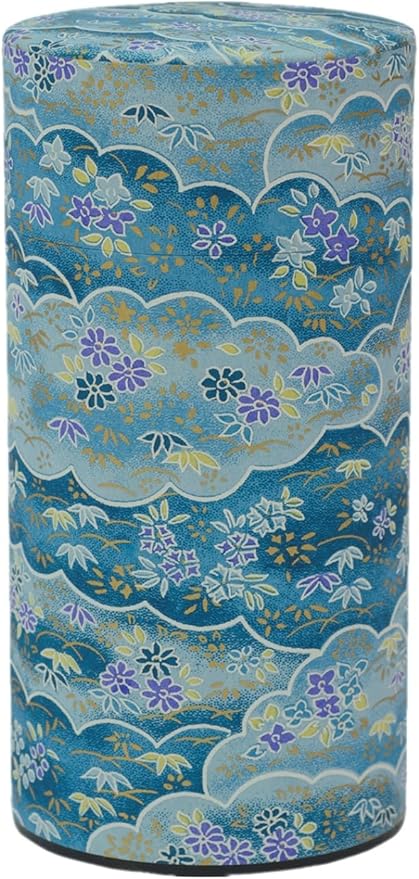 Washi Paper Tea Tin Canister: Long 7oz (200g) Heavenly Garden (#42), Japan