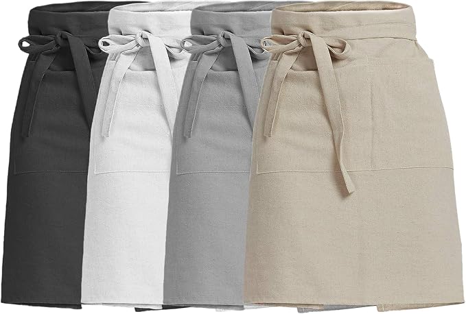 Cityelf Half Apron for Women Men Cotton Linen with 2 Large Pockets Waist Short Bistro Server Aprons Waiter Waitress Unisex by Cityelf