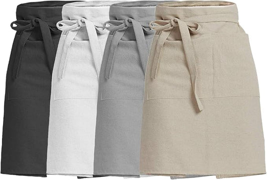 Cityelf Half Apron for Women Men Cotton Linen with 2 Large Pockets Waist Short Bistro Server Aprons Waiter Waitress Unisex by Cityelf
