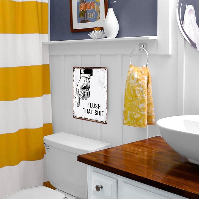 Funny Bathroom Signs, Flush That Toilet Washroom Decor Metal Tin 12 x 8 Inches - Image 4