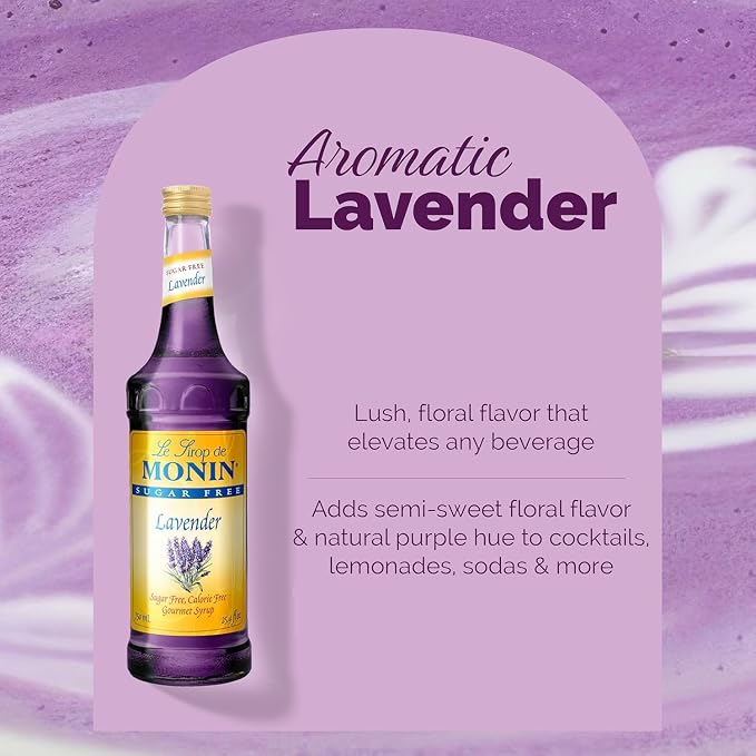 Monin - Sugar Free Lavender Syrup, Aromatic and Floral, Natural Flavors, Great for Cocktails, Lemonades, and Sodas, Non-GMO, Gluten-Free (Glass, 750 mL) - Image 3